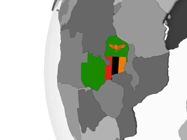 Zambiya Katıştırılmış Bayrak Ile Gri Siyasi Dünya Üzerinde Çizim — Stok fotoğraf