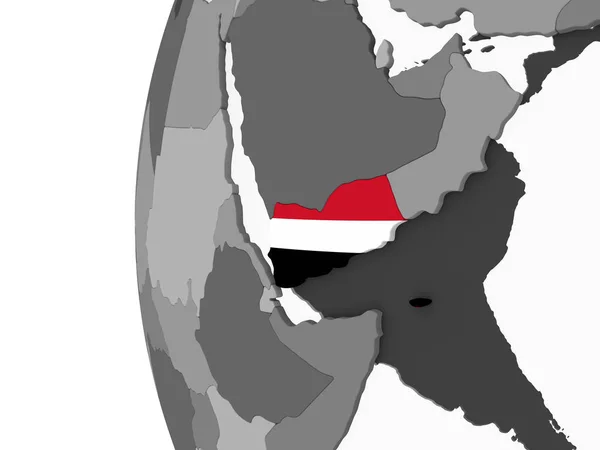 Jemen Szary Globus Polityczny Flagą Osadzonych Ilustracja — Zdjęcie stockowe