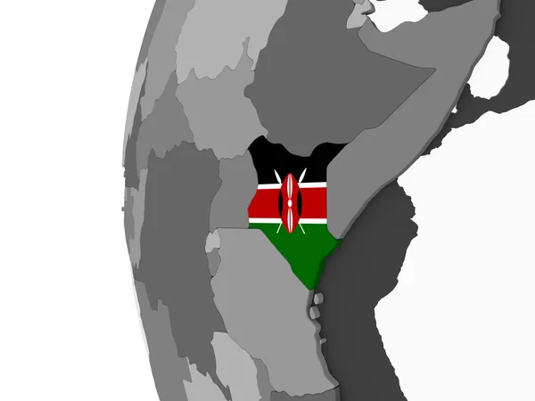 Kenya Sur Globe Politique Gris Avec Drapeau Intégré Illustration — Photo