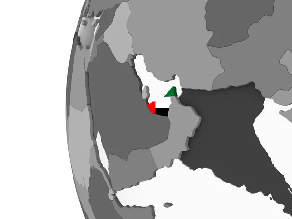 Verenigde Arabische Emiraten Grijze Politieke Wereldbol Met Ingesloten Vlag Illustratie — Stockfoto