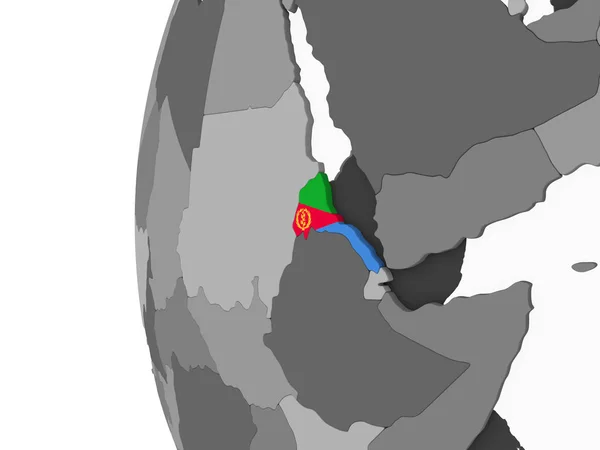 Eritrea Szürke Politikai Globe Beágyazott Zászló Illusztráció — Stock Fotó