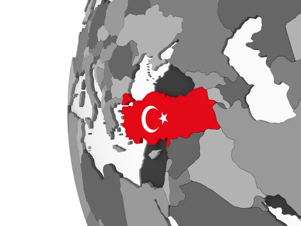 Turkiet Grå Politiska Jordglob Med Inbäddade Flagga Illustration — Stockfoto