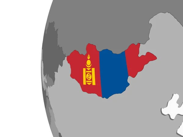 Mongólia Szürke Politikai Globe Beágyazott Zászló Illusztráció — Stock Fotó