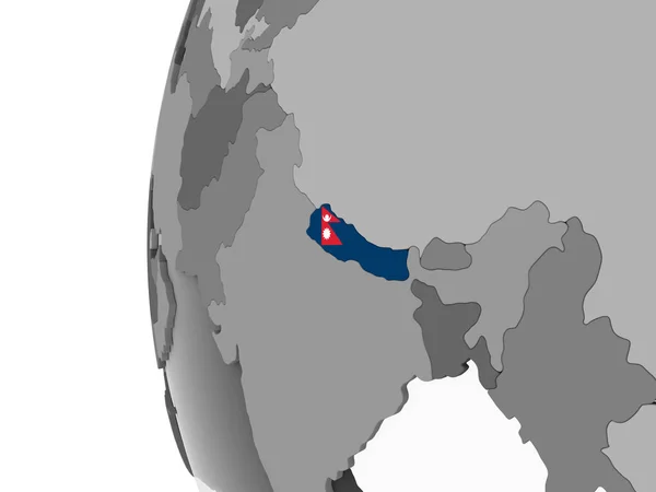 埋め込みフラグと灰色の政治世界のネパール イラストレーション — ストック写真