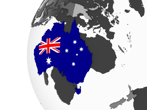 Austrália Globo Político Cinzento Com Bandeira Embutida Ilustração — Fotografia de Stock