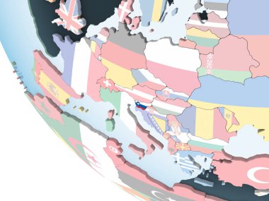 Slovenya katıştırılmış bayrak ile parlak siyasi dünya üzerinde. 3D çizim.