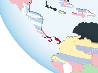 Panama katıştırılmış bayrak ile parlak siyasi dünya üzerinde. 3D çizim.
