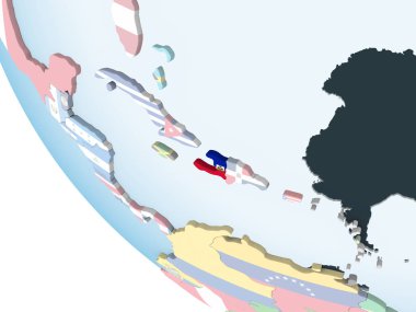 Haiti katıştırılmış bayrak ile parlak siyasi dünya üzerinde. 3D çizim.