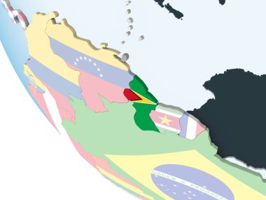 Guyana katıştırılmış bayrak ile parlak siyasi dünya üzerinde. 3D çizim.
