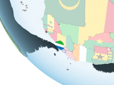 Sierra Leone katıştırılmış bayrak ile parlak siyasi dünya üzerinde. 3D çizim.
