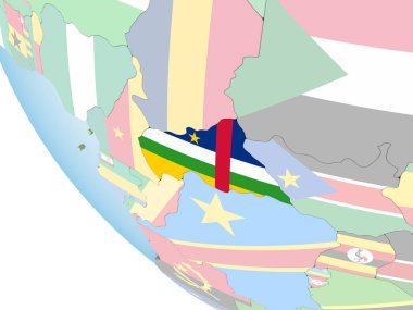 Orta Afrika katıştırılmış bayrak ile parlak siyasi dünya üzerinde. 3D çizim.