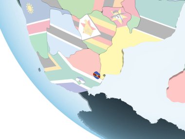 Svaziland katıştırılmış bayrak ile parlak siyasi dünya üzerinde. 3D çizim.
