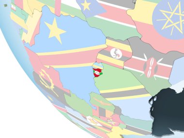 Burundi katıştırılmış bayrak ile parlak siyasi dünya üzerinde. 3D çizim.