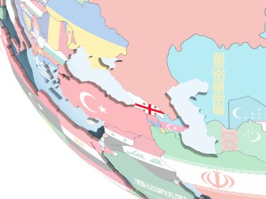 Georgia katıştırılmış bayrak ile parlak siyasi dünya üzerinde. 3D çizim.