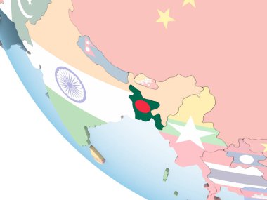 Bangladeş katıştırılmış bayrak ile parlak siyasi dünya üzerinde. 3D çizim.