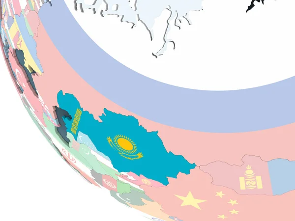 Казахстан Ярком Политическом Глобусе Встроенным Флагом Иллюстрация — стоковое фото