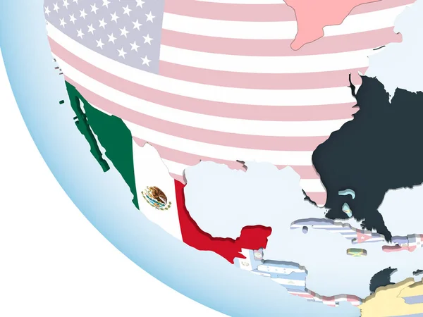 Мексика Світлі Політичної Глобусом Допомогою Вбудованих Прапор Ілюстрація — стокове фото