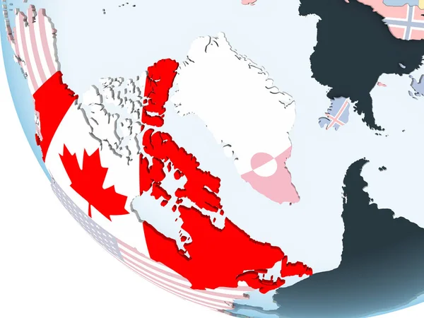 Kanada Jasne Globus Polityczny Flagą Osadzonych Ilustracja — Zdjęcie stockowe