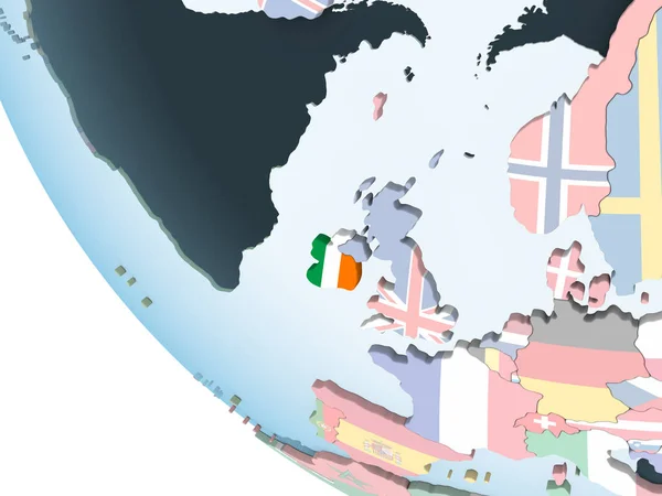 Ірландія Світлі Політичної Глобусом Допомогою Вбудованих Прапор Ілюстрація — стокове фото