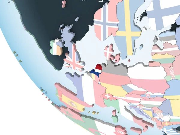 Holandia Jasne Globus Polityczny Flagą Osadzonych Ilustracja — Zdjęcie stockowe