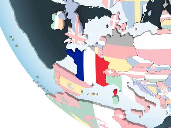 法国关于嵌入式国旗明亮政治地球仪 — 图库照片
