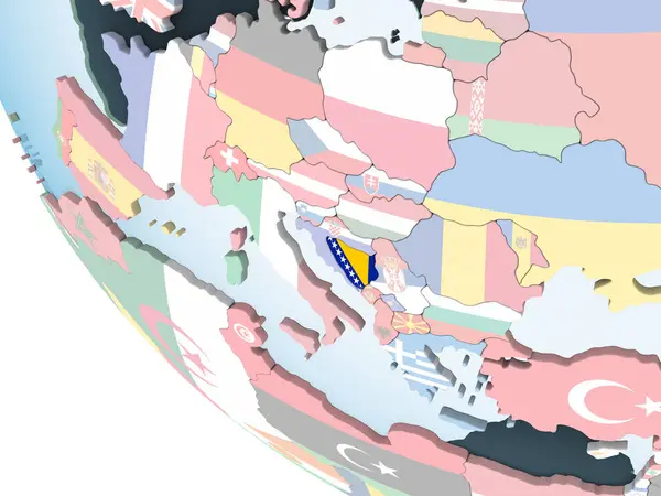 Боснія Герцеговина Світлі Політичної Глобусом Допомогою Вбудованих Прапор Ілюстрація — стокове фото