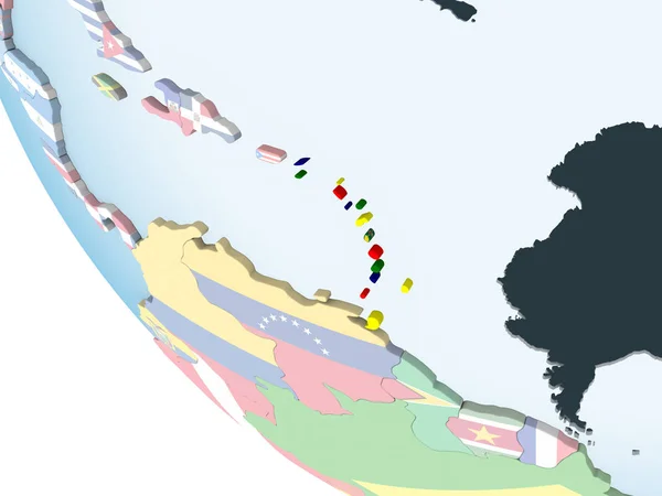 Caribe Brillante Globo Político Con Bandera Incrustada Ilustración —  Fotos de Stock