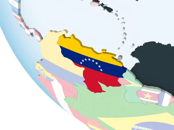Venezuela Luminoso Globo Politico Con Bandiera Incorporata Illustrazione — Foto Stock