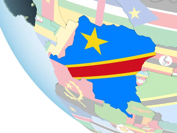 República Democrática Del Congo Brillante Globo Político Con Bandera Incrustada — Foto de Stock