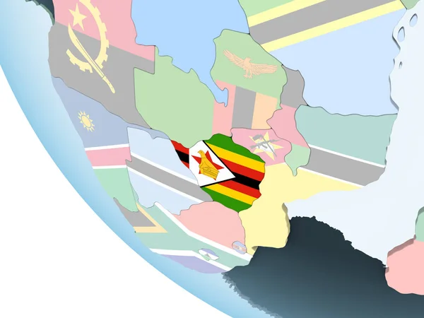 Zimbabwe Luminoso Globo Politico Con Bandiera Incorporata Illustrazione — Foto Stock