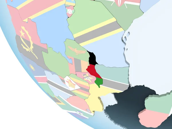 Malawi Jasné Politické Globe Vloženými Vlajky Obrázek — Stock fotografie