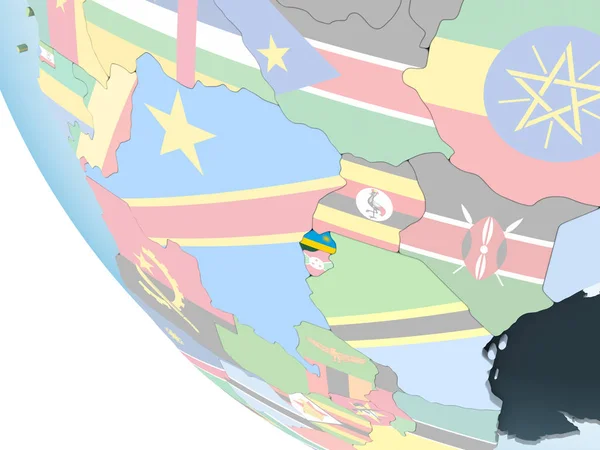 Rwandě Jasné Politické Globe Vloženými Vlajky Obrázek — Stock fotografie