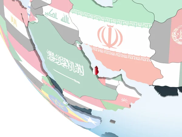 Katar Jasné Politické Globe Vloženými Vlajky Obrázek — Stock fotografie