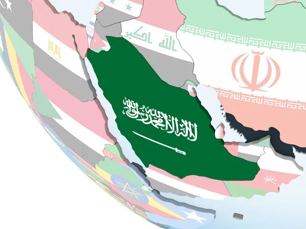 Arabia Saudita Luminoso Globo Politico Con Bandiera Incorporata Illustrazione — Foto Stock