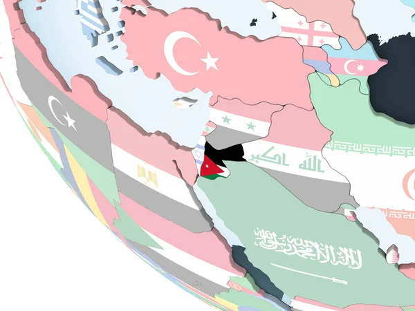 Иордания Ярком Политическом Глобусе Встроенным Флагом Иллюстрация — стоковое фото