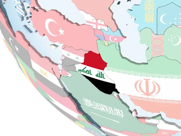 Iraque Globo Político Brilhante Com Bandeira Embutida Ilustração — Fotografia de Stock
