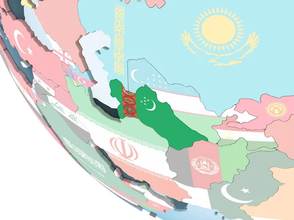 土库曼斯坦的嵌入式国旗明亮政治地球仪 — 图库照片