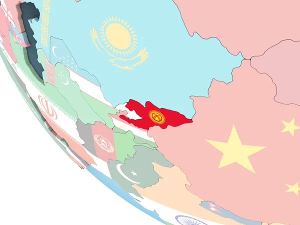 Kyrgyzstan Auf Einem Hellen Politischen Globus Mit Eingebetteter Flagge Illustration — Stockfoto