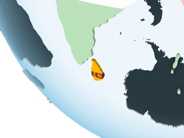 斯里兰卡在明亮的政治地球上镶嵌着旗帜 — 图库照片