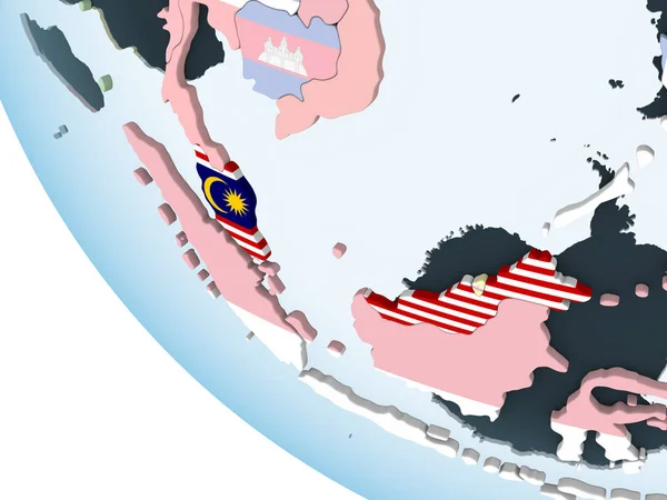 Malasia Brillante Globo Político Con Bandera Incrustada Ilustración —  Fotos de Stock