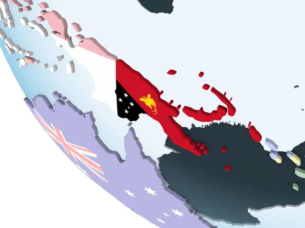 Papua Neuguinea Auf Hellem Politischen Globus Mit Eingebetteter Flagge Illustration — Stockfoto