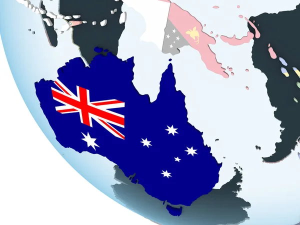 Australia Luminoso Globo Politico Con Bandiera Incorporata Illustrazione — Foto Stock