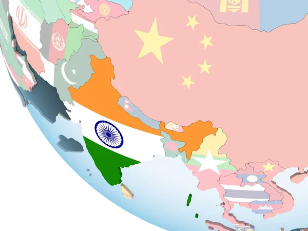 India Heldere Politieke Wereldbol Met Ingesloten Vlag Illustratie — Stockfoto