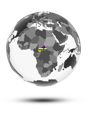 Orta Afrika bayrak beyaz arka plan üzerinde izole gölge ile dünya üzerinde. 3D çizim.