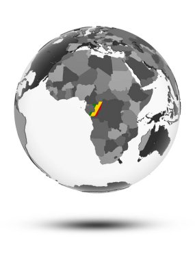 Kongo bayrakla işaretle beyaz arka plan üzerinde izole gölge ile dünya üzerinde. 3D çizim.