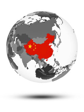 Çin gölge beyaz arka plan üzerinde izole küre bayrağı ile. 3D çizim.