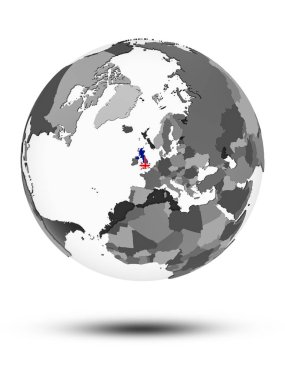 İngiltere bayrak beyaz arka plan üzerinde izole gölge ile dünya üzerinde. 3D çizim.