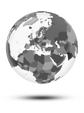 Makedonya ile bayrak beyaz arka plan üzerinde izole gölge ile dünya üzerinde. 3D çizim.