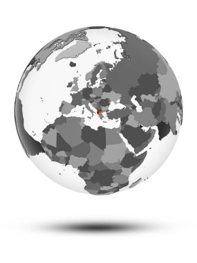 Arnavutluk ile bayrak beyaz arka plan üzerinde izole gölge ile dünya üzerinde. 3D çizim.