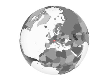 İsviçre katıştırılmış bayrak ile gri siyasi dünya üzerinde. 3d illüstrasyon izole beyaz arka plan üzerinde.